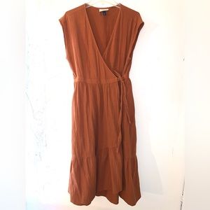 Boho style midi trench dress, terracota color Sz M